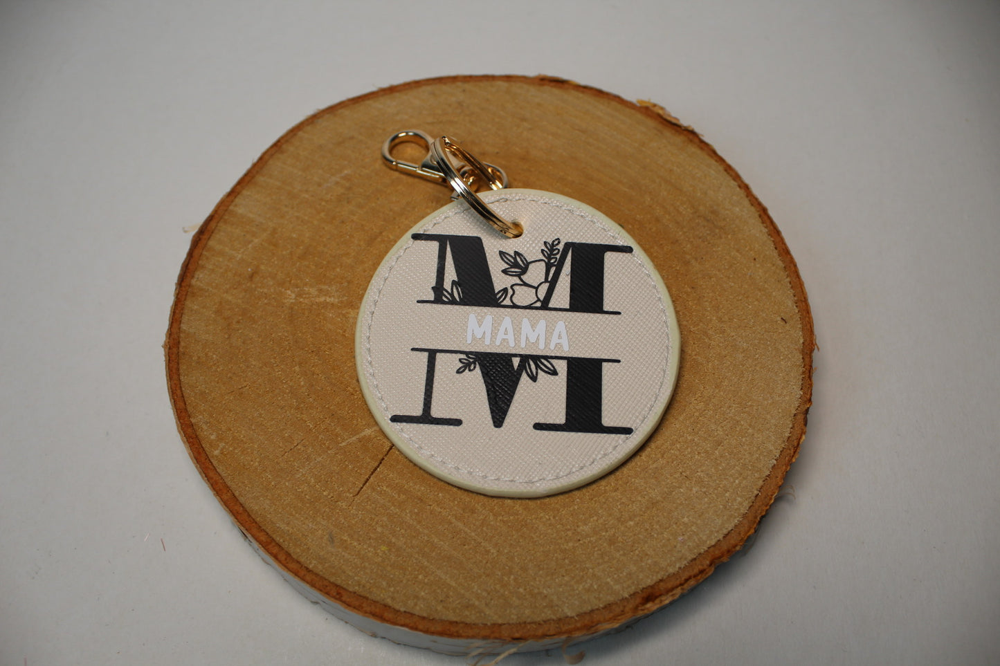 Sleutelhanger leer beige