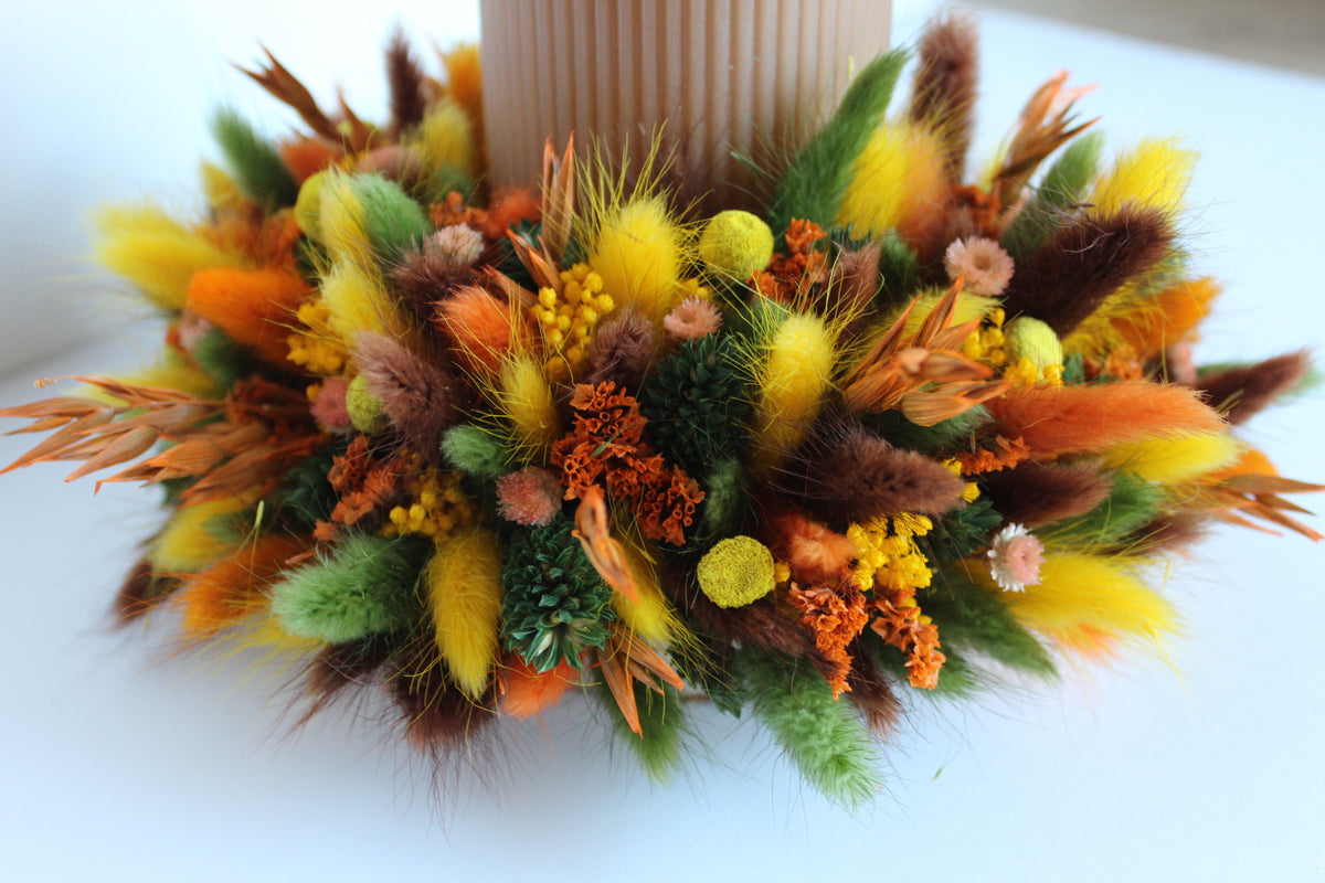 Herfst bloemstuk kaars