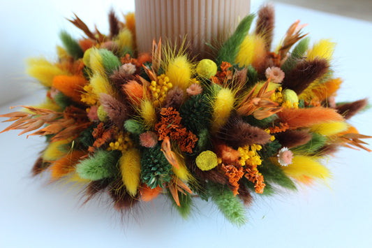 Herfst bloemstuk kaars