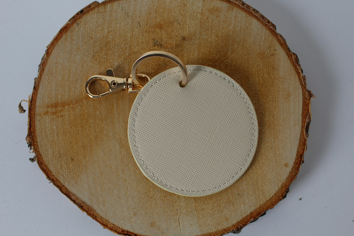 Sleutelhanger leer beige