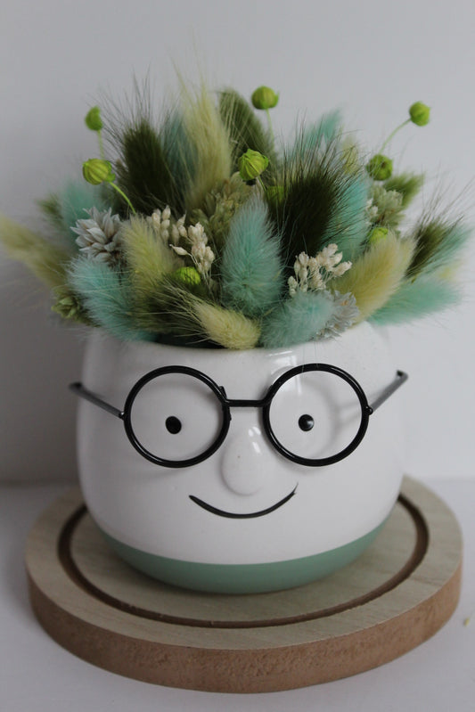 Bloempot met bril - klein, groen