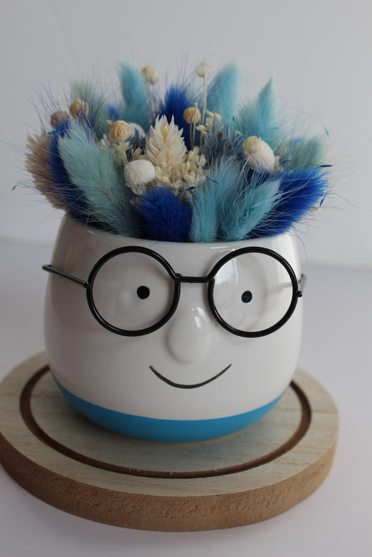 Bloempot met bril - klein blauw